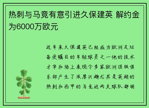 热刺与马竞有意引进久保建英 解约金为6000万欧元